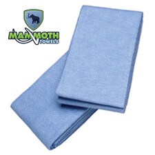 Mammoth blue microfiber towel designed for high absorbency and durability, perfect for car washes and professional cleaning.
