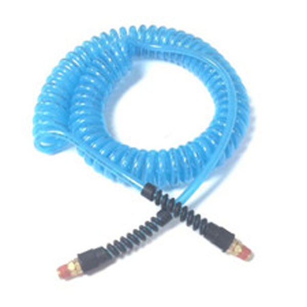 Freelin-Wade Flexeel Clear Blue Poly 1/4" x 25' Coil Hose with Hose Guard and Swivel, designed for flexible, durable fluid transfer applications.