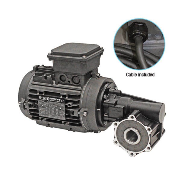 Sonnys Anodized Aluminum Flender Style Trans Techno 161 Ratio Gearbox with 1HP Motor and Cable – High-performance gearbox and motor combination designed for car wash systems