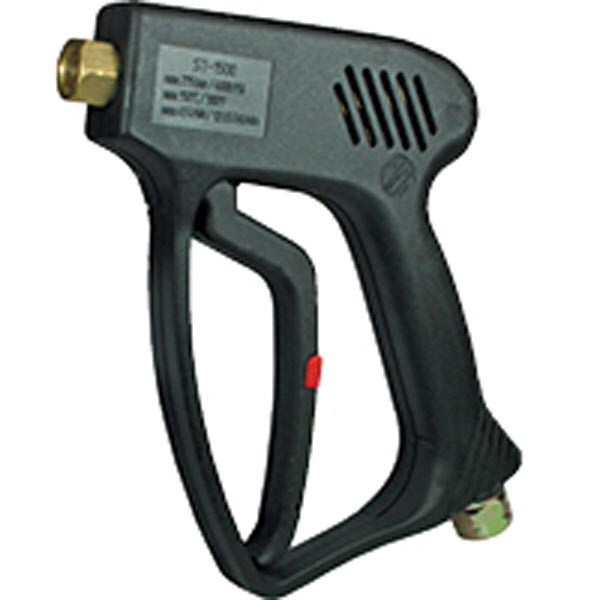 Suttner Black 3/8 FPT x 1/4 FPT Non-Weep Gun, designed for pressure cleaning systems with no water leakage when not in use, ensuring efficient spraying.