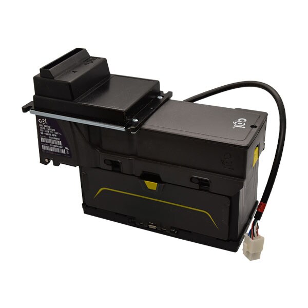 Mei Talos 24 VAC compact upstack bezel amusement bill validator with a 300 bill capacity, designed for reliable operation in car washes and other coin-operated machines.