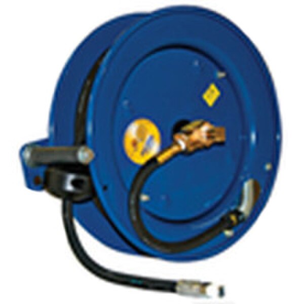 JE Adams Blue Left Mount Cox Reel Retractable Hose Reel Assembly Car